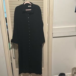 NATURAL LIFE size XL, long sleeved cotton dress, black, button up, collared,long